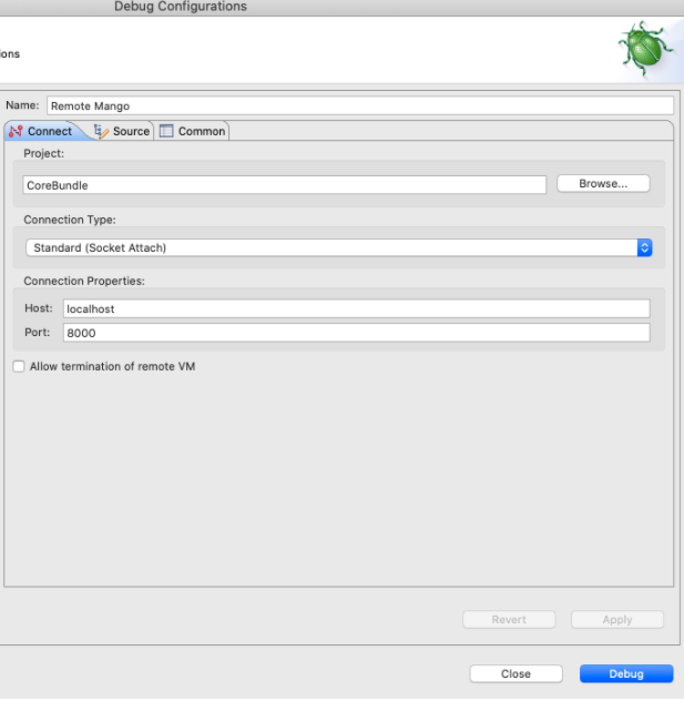 Core bundle debug configuration