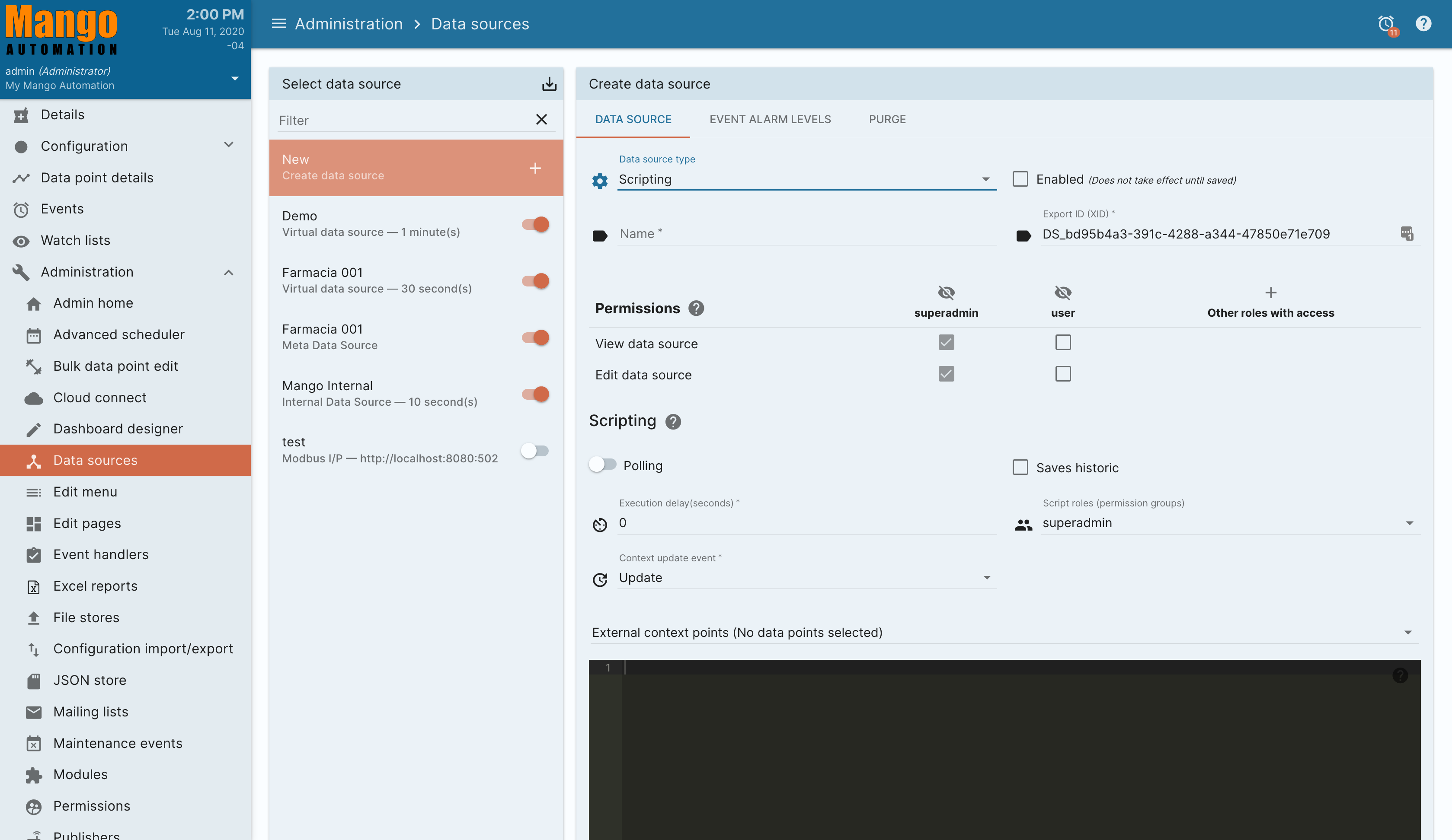 Create Scripting Data Source