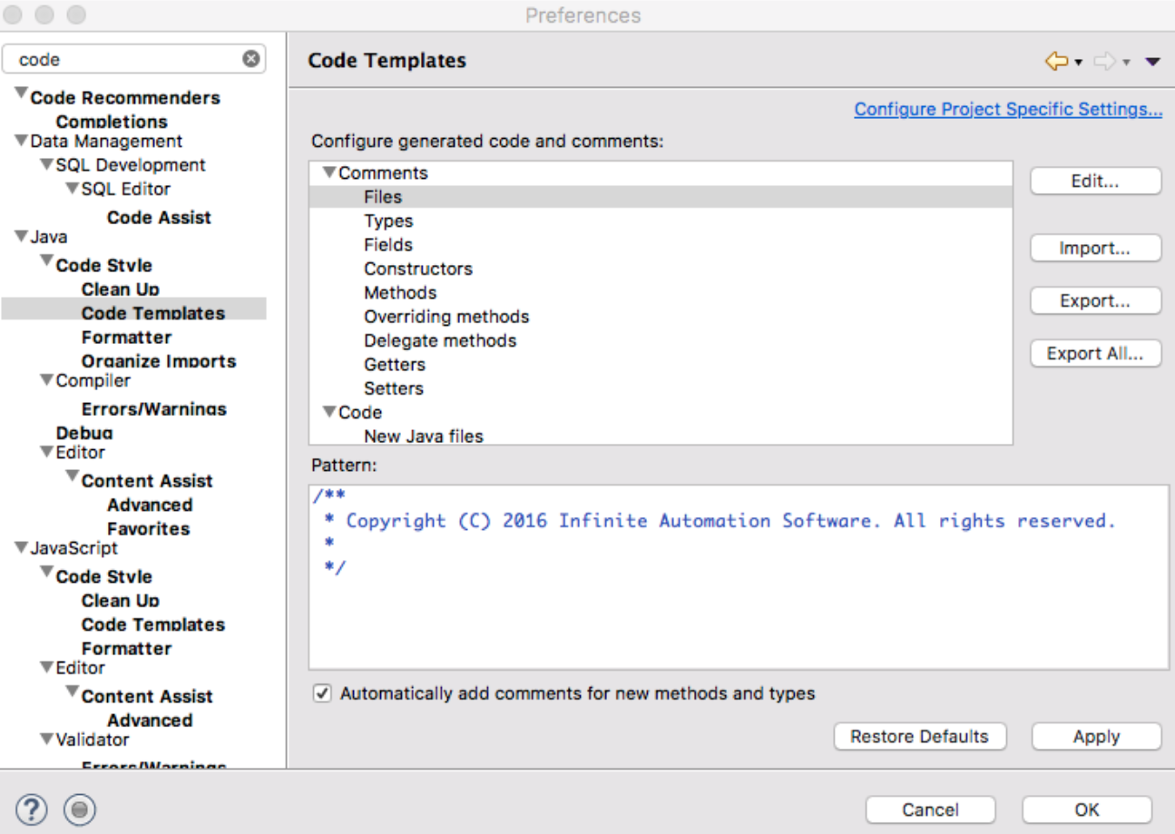 Eclipse file templates