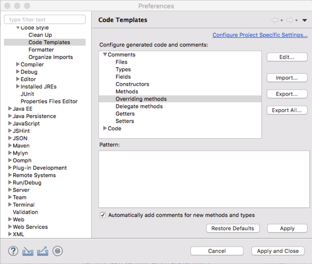 Eclipse remove non-javadoc for overrides