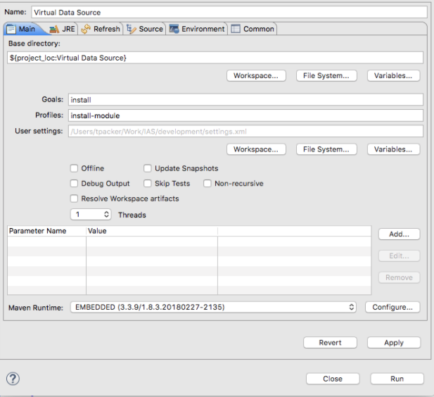 Eclipse Virtual Data Source Configuration