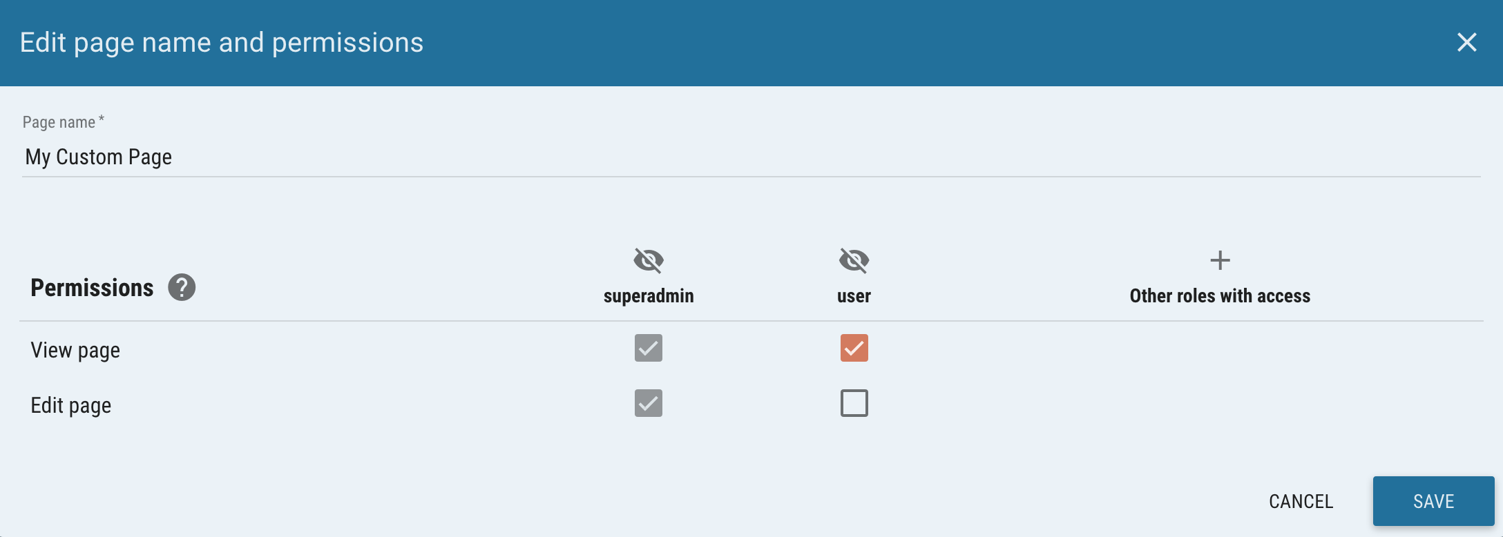 Edit name and permissions dialog