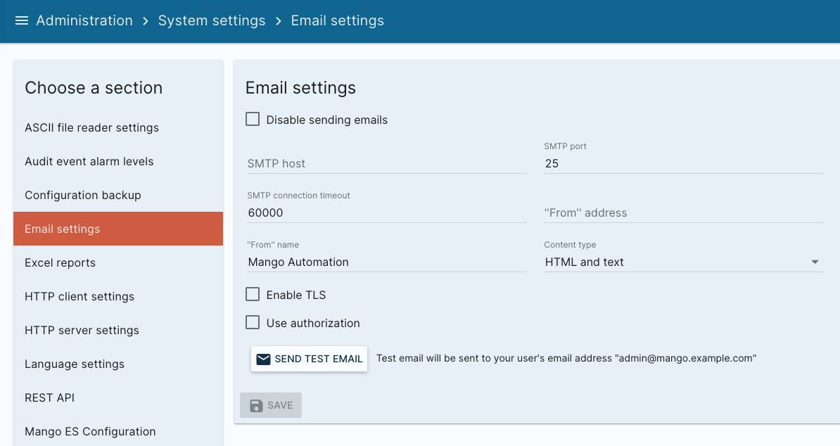 Email settings