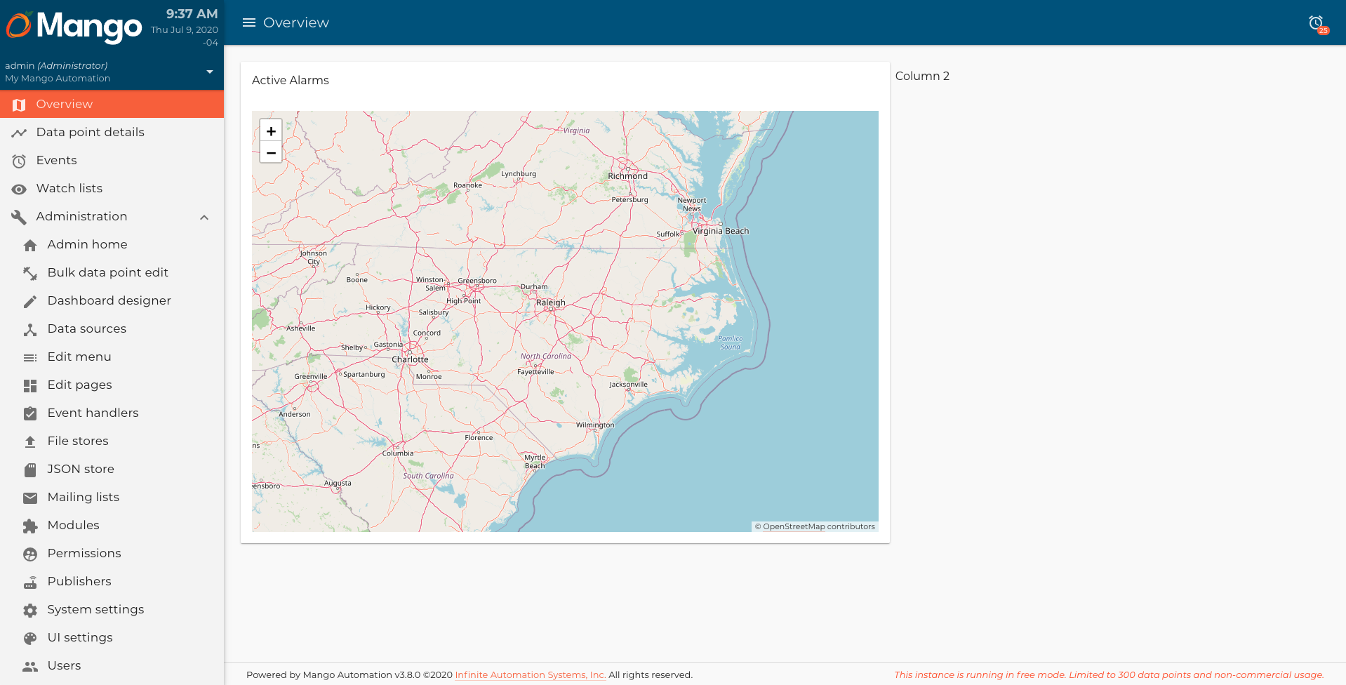 Overview page with basic map