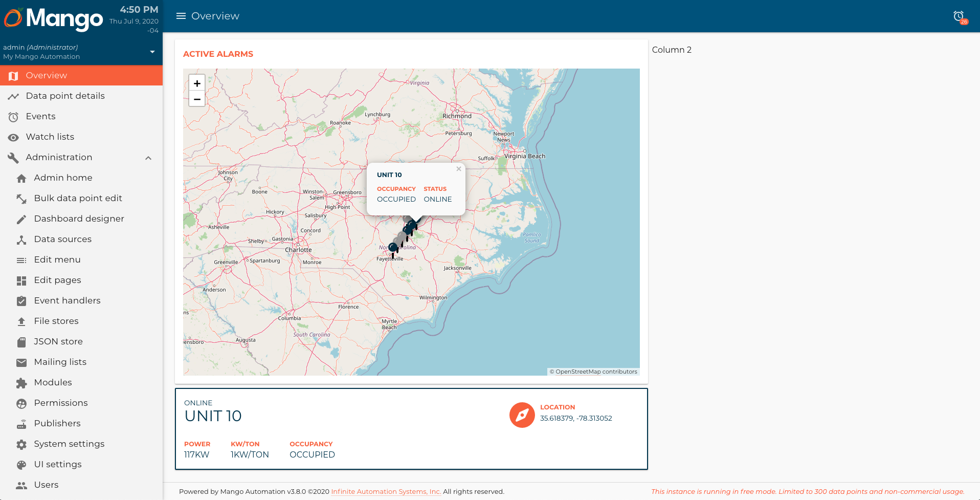 Overview page